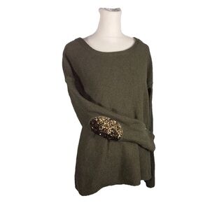 Tommy Bahama Green Sequin Elbow-Patch Sweater Top Size S